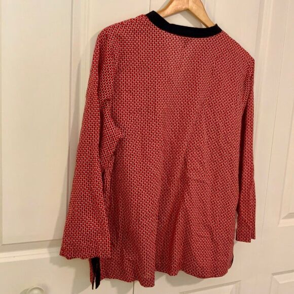 Talbots Red Blue Embroidered Cotton Popover Tunic Top Size 1X - Picture 7 of 9